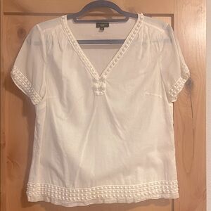 Talbots White Embroidered Trim Blouse